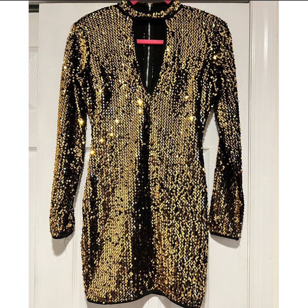 Gold sequin mini dress